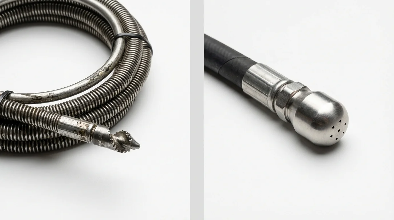 Drain snake cable and hydro jetting nozzle used for drain cleaning in Boone, NC